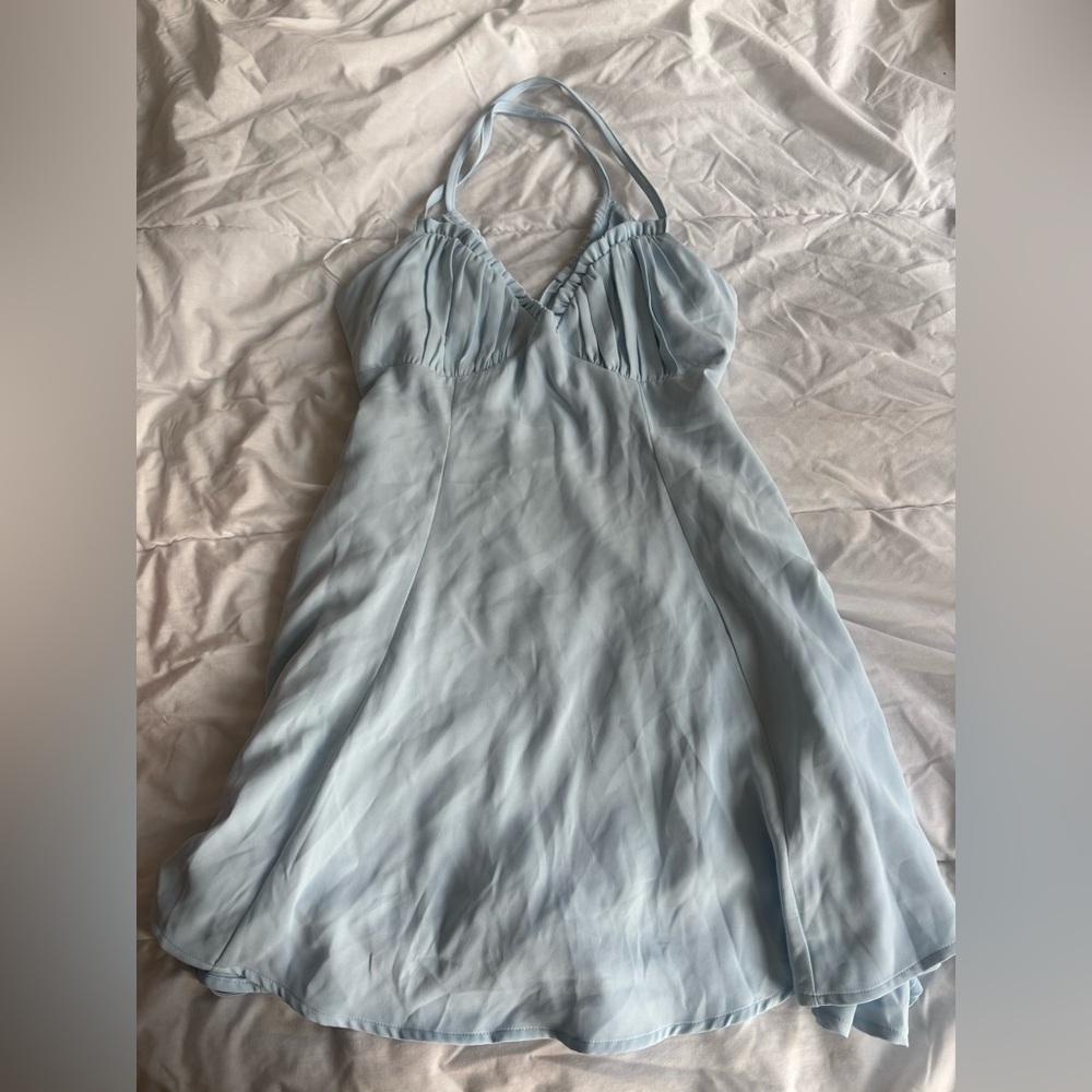 Elegant Light Blue Halter Dress